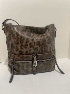 B. Markowsky, Tan Leather with Leopard Print on Leather, Silver Hardware
